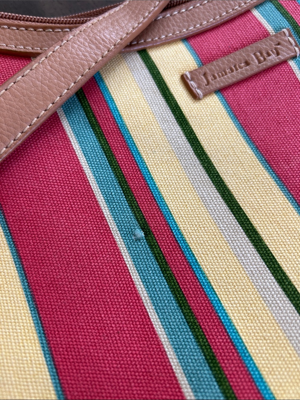 Jamaica Bay Vintage Y2K Striped Canvas Shoulder Bag Purse Colorful Boho - Picture 15 of 15